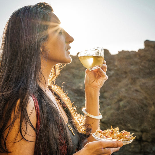 Goddess enjoying Lotus Tea in Sunlight